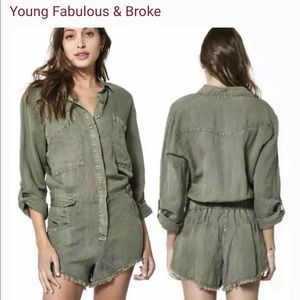 Young Fabulous & Broke River run raw hem edge Romper in army green worn one time